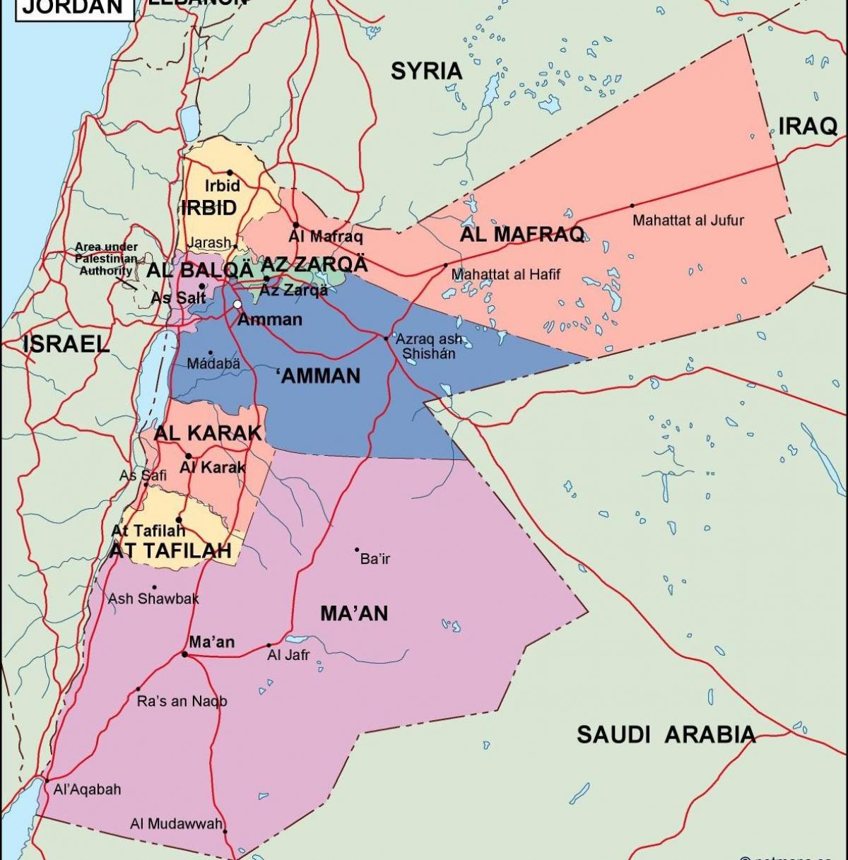 peta Jordan politik